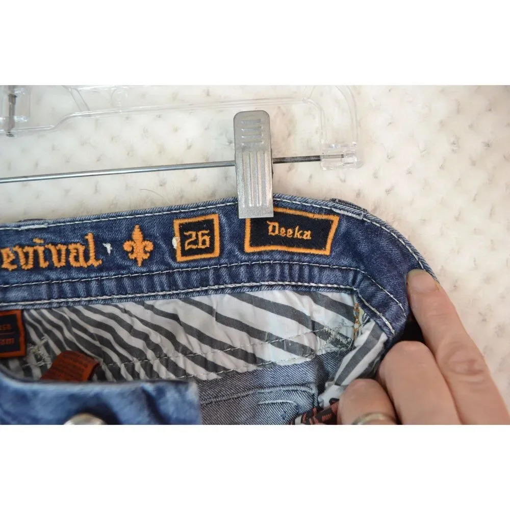 Rock Revival Women's 26 Long Deeka Straight Leg Embellished Stretch Jeans